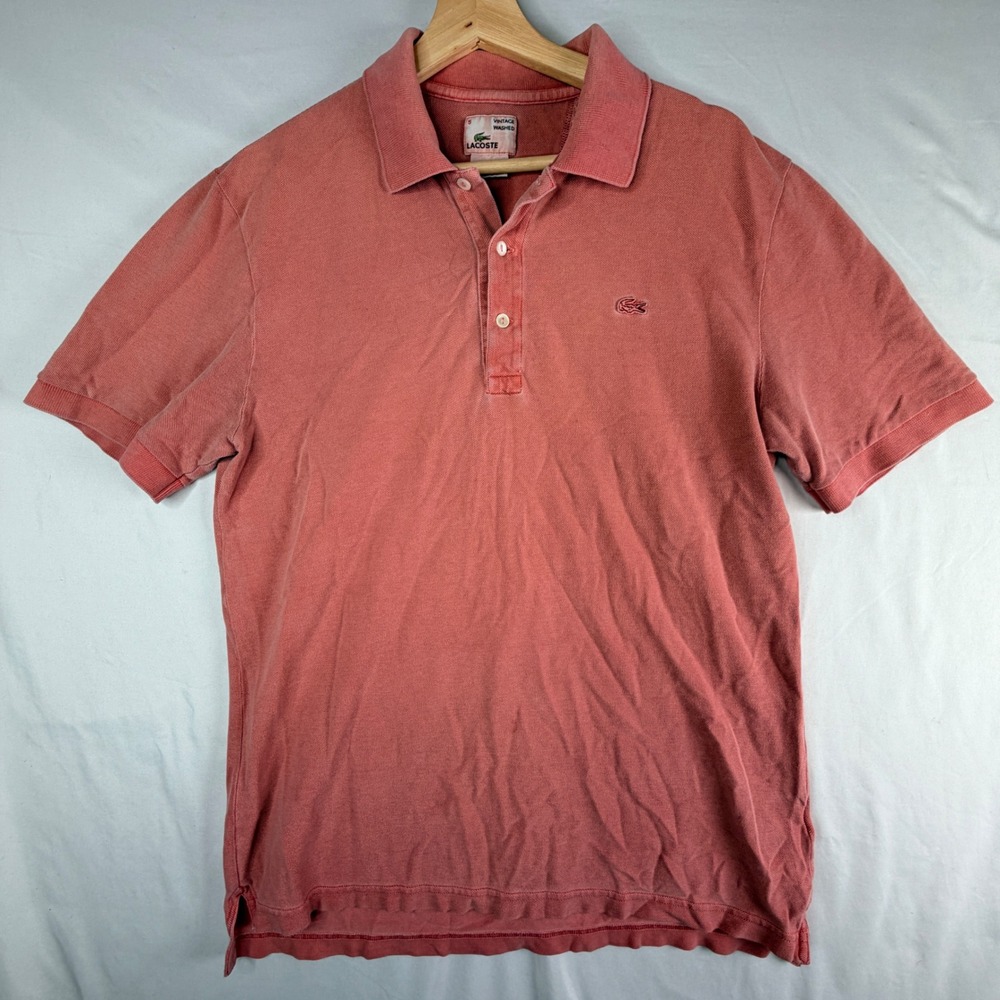 Lacoste Polo Shirt Size 5 Salmon Pink Vintage Washed Short Sleeve Pique P001618